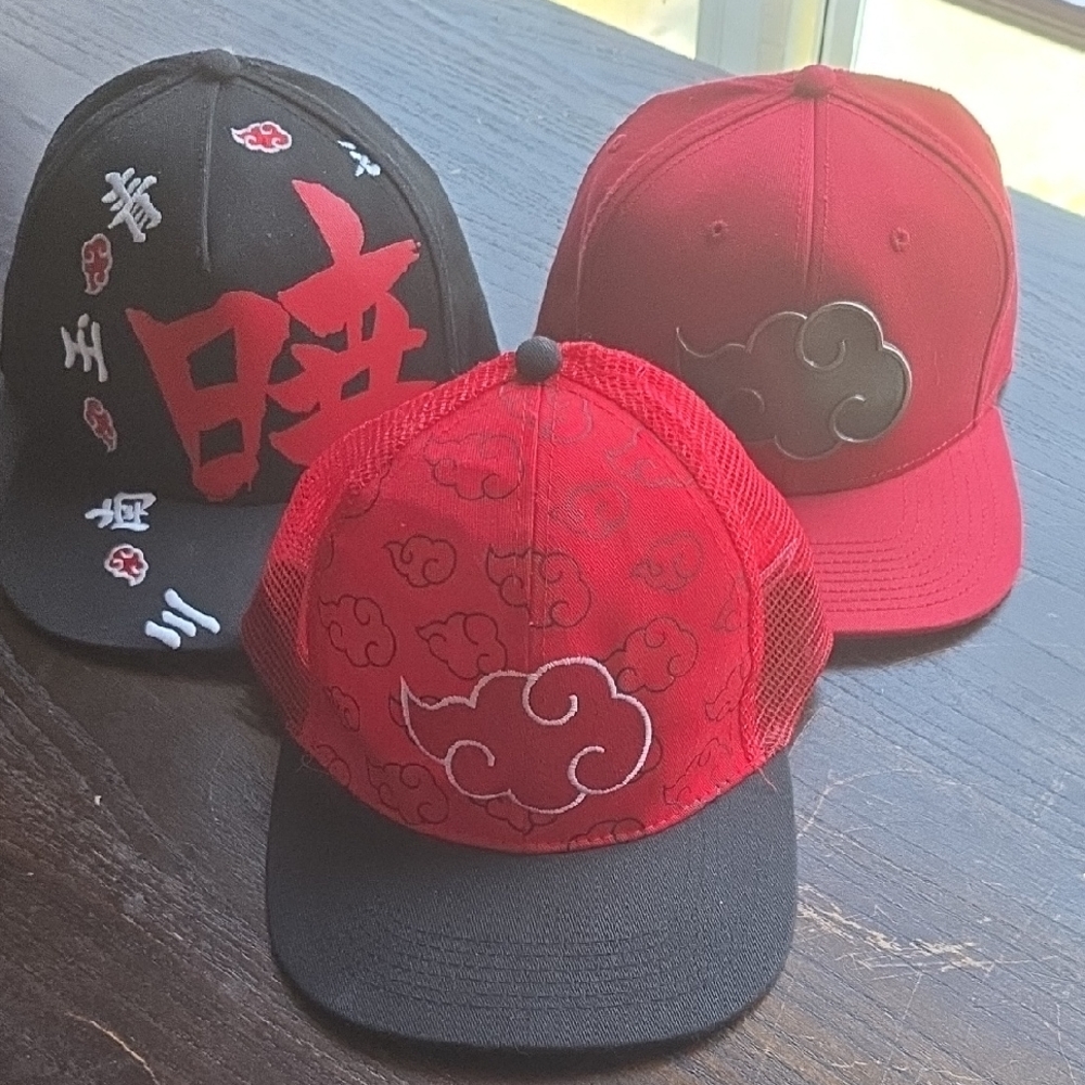 3 Red and Black Akatsuki Design Caps